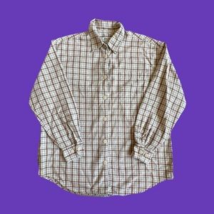 Eddie Bauer Flannel Button Shirt Light Brown Plaid 100% Cotton Women Size M